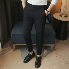 Calça casual slim-fit masculina, fato formal, monocromático, cintura ajustável, festa social, moda empresarial, novo, outono, 2022, 38-28 - comprar online