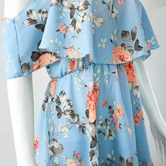 Vestido de deslizamento estampado fora do ombro feminino, babado, alça, mini vestido, floral, sem costas, curto, praia, verão, 2024 - comprar online