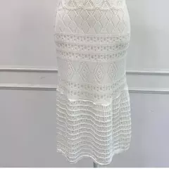 Vestido de malha de manga curta feminino, seda gelada, branco, oco Fashion, Celebridade Linha A, Verão, Novo, 2024 - loja online