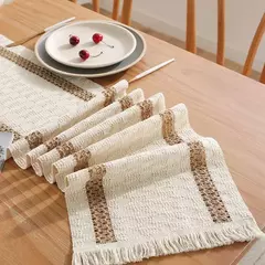 Algodão e linho Splicing Table Flag para casa, toalha de mesa tecida Tassel, Material Natural, Decoração Pastoral, 2 cores - Wolf Magazine