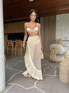 Conjunto de biquíni de três peças, sutiã acolchoado, borla, saia de praia de cintura alta, maiô de verão, moda sexy, monocromático
