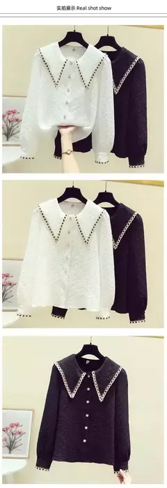 Blusa feminina de botão solto, manga longa, monocromática, roupas de primavera e outono, camisa jovem, tops casuais, moda coreana, nova