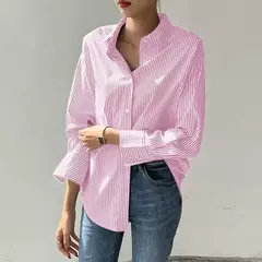 ZANZEA-Blusa feminina listrada de manga comprida, tops de túnica com botões, camisas elegantes, casual e elegante, verão, 2023 - Wolf Magazine