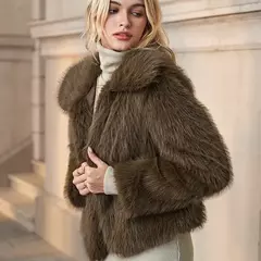 Moda vintage casaco de pele sintética feminino turn-down colarinho clássico casacos básicos macios jaquetas de raposa senhora casacos elegantes