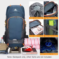 Mochila de caminhada resistente à água com capa de chuva, esporte ao ar livre, mochila de viagem para camping, escalada, montanhismo, 65L - comprar online