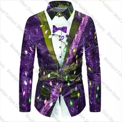 Imagem do Ternos masculinos de manga comprida, Padrão 3D Print, Botões, Christmas Street, Design de moda, XS-6XL, Presente de Natal, 2024