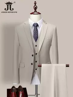 Terno monocromático de três peças masculino, vestido de noiva monocromático para noivo, colete e calça, marca de luxo, negócios formais, 14 cores, M-6XL - loja online