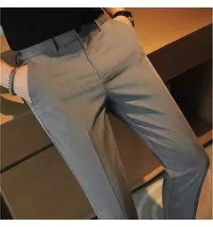 Imagem do Calça casual slim-fit masculina, fato formal, monocromático, cintura ajustável, festa social, moda empresarial, novo, outono, 2022, 38-28