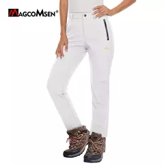 MAGCOMSEN-Calça de lã feminina com bolsos de zíper, calça reta impermeável, carapaça macia, esqui quente com neve, outono e inverno