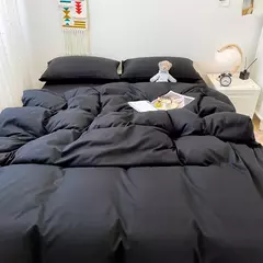 Soft lavado algodão roupa de cama Set, Duvet Cover, fronha e lençol, Home Bedclothes, cama preta - comprar online