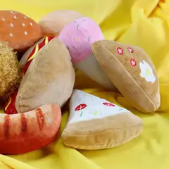 Brinquedos de pelúcia para cães, acessórios para cães estridentes, brinquedo para animais de estimação, som macio, mastigar, mordida, resistente, sorvete, batatas fritas, humburger - loja online