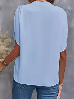 Blusa feminina elegante de manga curta com decote em v, camisa solta de cor sólida, tops brancos casuais, senhora do escritório, nova, verão