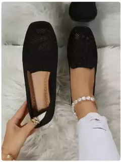 Cor sólida dedo do pé quadrado malha mocassins rasos mulheres apartamentos sapatos de fundo macio malha ballet apartamentos sapatos casuais deslizamento em sapatos de barco