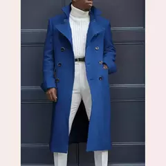 Casaco de trespassado duplo masculino, casaco longo, sobretudo com mistura de lã, casacos brancos, streetwear, jaqueta solta, moda festa - loja online