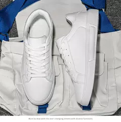 Imagem do Sapatos masculinos casuais de negócios macios sapatos femininos confortáveis casuais sapatos de couro do plutônio para homens outono sólido branco tênis