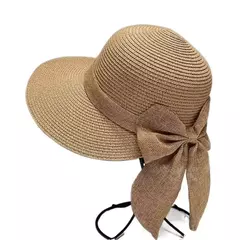 Imagem do Chapéu de palha bowknot aba larga para mulheres, boné de praia, proteção UV, boné panamá respirável, chapéu balde casual, moda verão