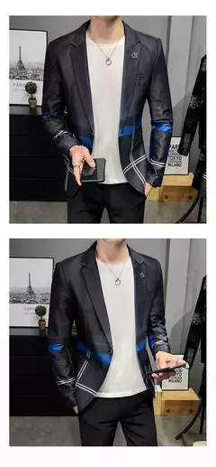 Jaqueta de terno casual xadrez masculina, baile masculino, blazer social, casaco fino, roupa de anfitrião, moda boutique na internet