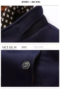 Casaco de lã quente grosso masculino, casacos casuais inteligentes, gola alta, cachecol destacável, moda Exterior, outono, inverno - loja online
