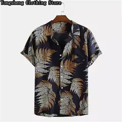 Camisa casual de seda gelo estampada manga curta masculina, site independente, roupas de férias havaianas, venda quente na internet
