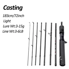 Fishingfans vara de pesca de carbono, fundição giratória, 7-8 seções, portátil, viagem, luz l, potência 26cm, comprimento fechado, varas de pesca - loja online