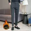 Calça de terno quente de pelúcia masculina, calça monocromática, cintura elástica, formal, negócios, fina, escritório, social, vestido, outono, inverno, 2023