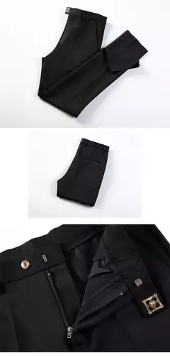 Calças justas de estiramento formal masculinas, calças casuais, roupa de cor sólida, calças de terno fashion - Wolf Magazine