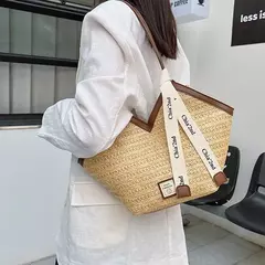 Saco de praia palha de verão, bolsa de ombro de grande capacidade, textura high-end, versátil, elegante, tote, novo 2020 - comprar online