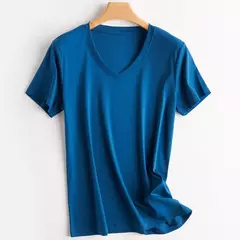 Camisetas de seda de algodão mercerizado femininas, camiseta casual simples, decote em O, manga curta, solta, reta, simples, minimalista, verão, 2023
