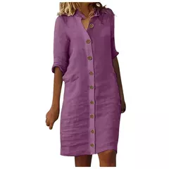 Saia Midi de Algodão Elegante Feminino, Vestido Casual, Manga Curta, Comprimento Médio, Decote V, Lady Robe, Vestidos de Verão, S-XL, 2022 - Wolf Magazine