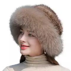 Chapéu de pele de vison genuíno para mulheres Boné de malha natural Gorros luxuosos Headwear de malha artesanal Pele de raposa real, moda inverno quente, nova - comprar online