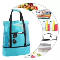 Imagem do Grande bolsa de malha transparente de camada dupla para mulheres, alta capacidade, preservação de calor, piquenique, praia, bolsa, escritório, almoço, lanches, bolsa