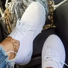 Sapatilhas de renda respirável para mulheres, sapatos casuais para senhoras, sapatilhas de corrida vulcanizadas para mulheres, primavera na internet