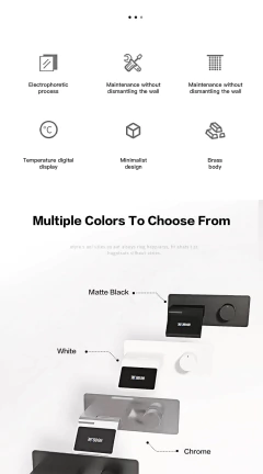 Imagem do Torneira luxuosa de latão cinza para banheiro, torneira de parede com display digital LED, alça única, água quente e fria, torneira de banheiro embutida