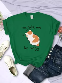 T camisa de impressão de gato irritado bonito para o sexo feminino confortável moda camiseta respirável hip hop topos novo verão