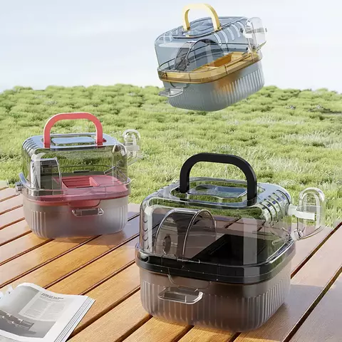 Chinchila gaiola translúcida hamsters viagem carry case grande capacidade respirável hamster habitat pequeno animal transportadora com água
