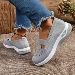 Sapatos mistos de tricô elástico para mulheres, mocassins de plataforma respirável de malha externa, sapatilhas leves resistentes ao desgaste, verão - loja online