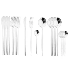 Aço inoxidável Golden Talheres Set, Faca, Garfo, Colher, Talheres, Talheres, Festival Cozinha, Louça, Presente, Punho Preto, 24pcs