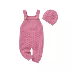Macacão e chapéus de malha sem mangas para bebês recém-nascidos, macacões infantis, conjunto de roupas infantis, primavera, outono, inverno, 2 peças, 0-18m