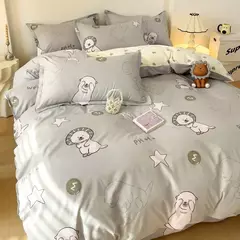 Egw-roupa de cama para menino e menina, jogo de cama com desenhos animados, cinza, leão, rosa, urso, fronha, impresso, casa, criança, 3pcs