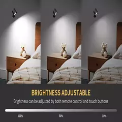 LED cabeça dupla lâmpada de parede com controle remoto, 360 ° Rotatable, USB Recarga, sem fio, portátil, Night Light para o quarto, lâmpada de leitura, Touch Control