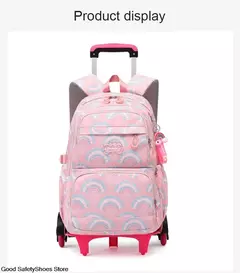 Imagem do Rolling School Bags for Girls, Mochila impermeável para crianças com rodas, Trolley Luggage Back Pack, Ensino médio