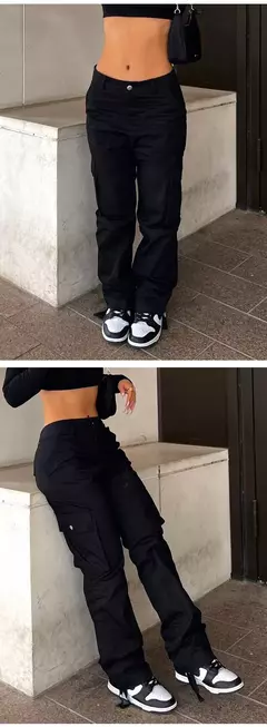 Calça jeans larga de cintura alta feminina, calça cargo cinza, calça larga, moda casual, bolsos múltiplos, estilo de rua Hip Hop, mãe, vintage, verão na internet