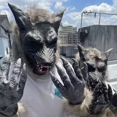 Horror lobisomem trajes halloween cosplay máscara de lobo lobisomem garras conjunto luvas terror role play brincadeira adereços assustador lobo chapelaria - comprar online