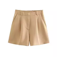 TRAF-Bermudas de cintura alta para mulheres, bolsos laterais, dardos dianteiros, vintage, com zíper, calças curtas femininas, moda - comprar online