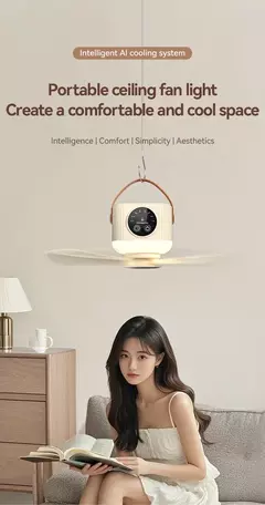 Luz led com ventilador portátil silencioso ventiladores de teto luz recarregável/plug-in lâmpada led controle remoto 7200mah para quarto acampamento