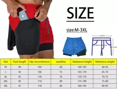 Imagem do Calções masculinos de dupla camada para ginástica, secagem rápida, esportes, treino, jogging, deck duplo, 2 em 1, verão