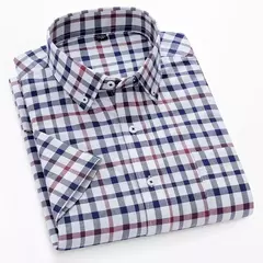 Camisas de manga curta masculina, camisas finas masculinas, blusa social e empresarial, camisa Oxford monocromática de alta qualidade, 100% algodão, verão - loja online