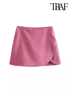 TRAF-Saias curtas femininas de zíper lateral de cintura alta, estilo pareo vintage, moda feminina