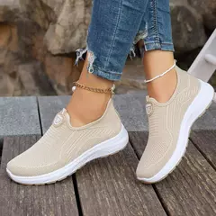Sapatos femininos leves respiráveis tamanho grande apartamentos para senhora, deslizamento em sapatos casuais esporte ao ar livre tênis moda tênis na internet