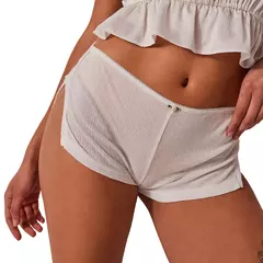 Shorts de pijama casual feminino, macio, confortável, lado dividido, ruched, elástico, calça lounge, bottoms de sono elásticos, roupa de dormir, estilo lazer